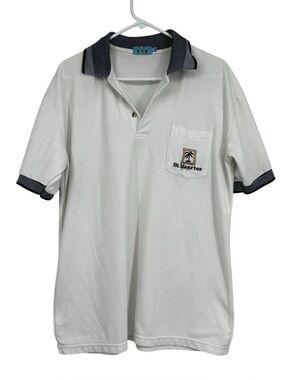 Men’s Caribbean St Martaan Size XL White/Blue Short Sleeve Cotton Polo Shirt